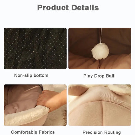 Petit igloo rose pour chat avec pompon suspendu