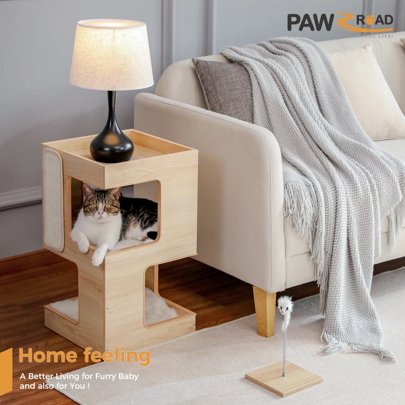 Meuble Moderne 2-en-1 pour Chats â Espace Repos et Griffoir