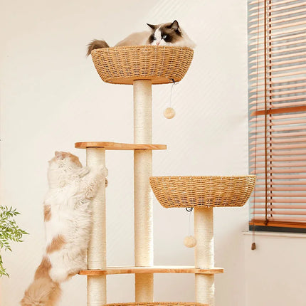 Arbre à Chat Vertical avec Paniers Suspendus