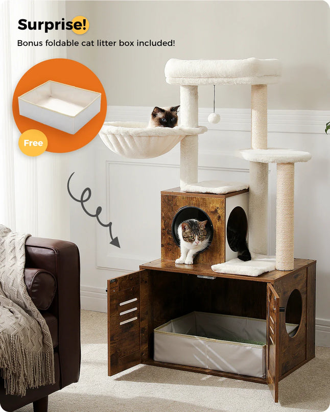 Arbre multifonction pour chats avec plateformes et espace de rangement