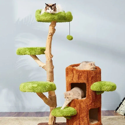 Arbre à Chat Ludique en Forme de Tronc avec Plateformes Feuillages