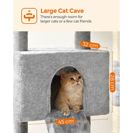 Arbre à chat multifonction 142 cm avec plateformes, niches et panière suspendue