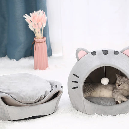 Abri Douillet pour Chat en Forme de Tête Féline avec Balle Suspendue