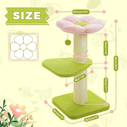 Arbre à Chat Compact avec Coussin Fleur Rose et Plateformes Vertes