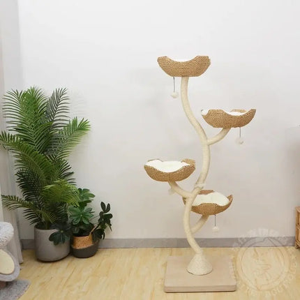 Arbre à Chat avec Paniers en Spirale pour un Coin de Jeu Naturel