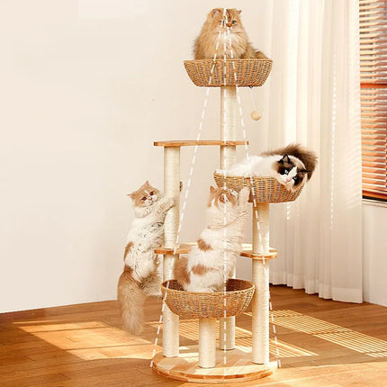 Arbre à Chat Vertical avec Paniers Suspendus