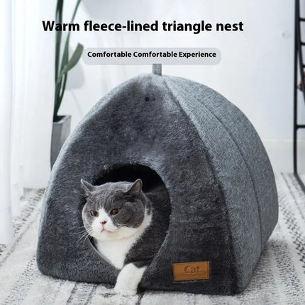 Abri Triangulaire Douillet pour Chat avec Intérieur Polaire