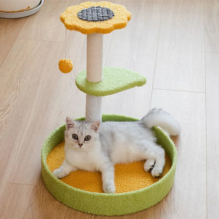 Arbre à Chat Compact Ludique avec Plateformes Vertes et Décoration Champignon