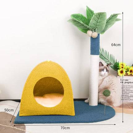 Niche Rose avec Arbre à Griffer en Forme de Palmier pour Chat