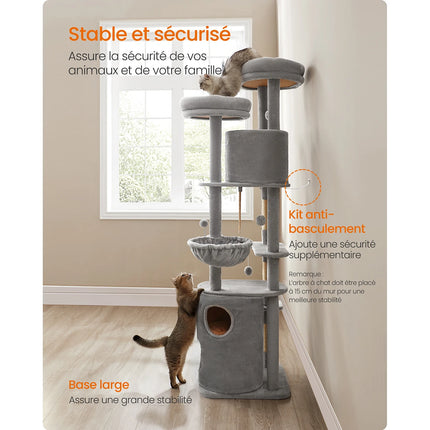 Grand arbre à chat multi-niveaux avec poteaux en sisal et plateformes spacieuses