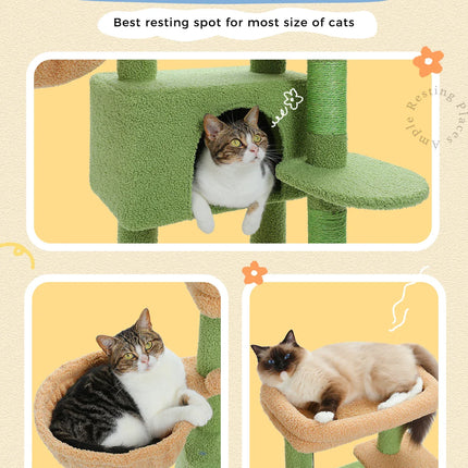 Arbre à Chat Vert et Beige avec Niche et Hamac