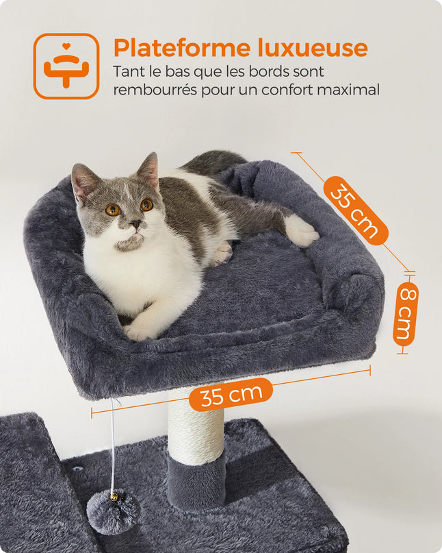 Arbre à Chat Gris avec Hamac et Niche Double