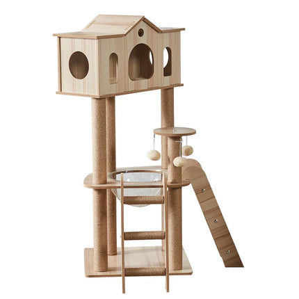 Arbre à chat moderne avec maison en hauteur et rampes