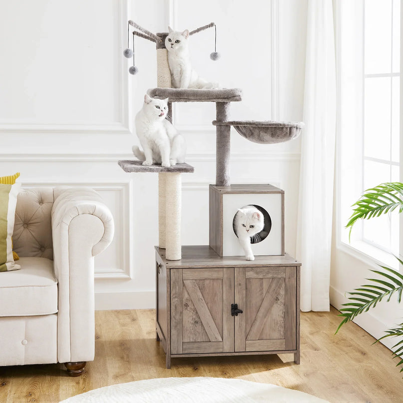 Griffoir multifonction avec rangement et espace de jeu pour chat