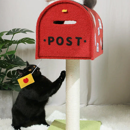 Arbre à Chat Créatif Boîte aux Lettres Rouge avec Griffoir & Jouet Suspendu