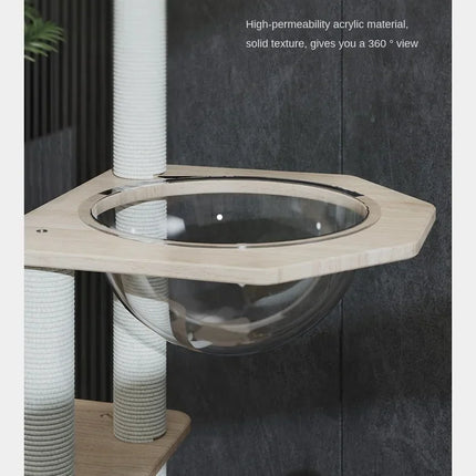 Arbre à chat multifonction avec plateforme, roue et hamac central