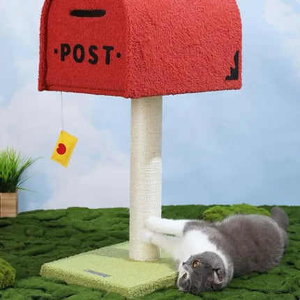 Arbre à Chat Créatif Boîte aux Lettres Rouge avec Griffoir & Jouet Suspendu