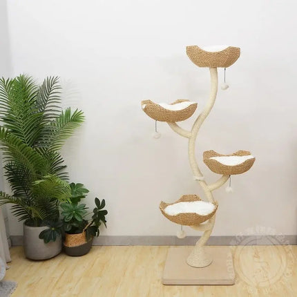 Arbre à Chat avec Paniers en Spirale pour un Coin de Jeu Naturel