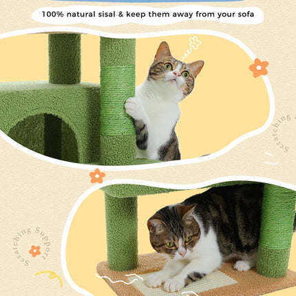 Arbre à Chat Vert et Beige avec Niche et Hamac