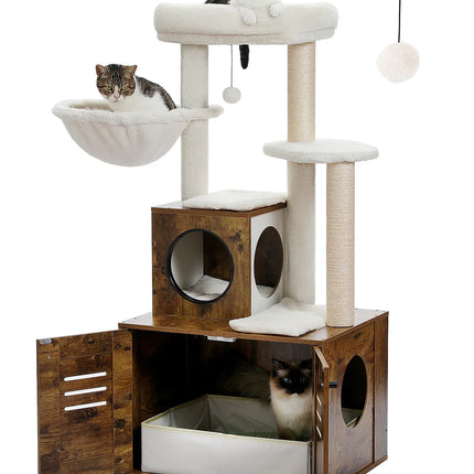 Arbre multifonction pour chats avec plateformes et espace de rangement