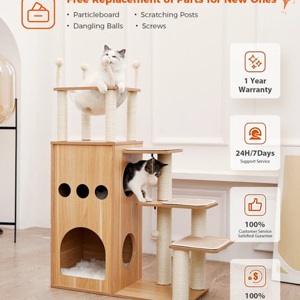 Aire de Jeu Compacte pour Chats avec Cachette et Hamac