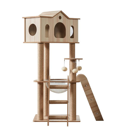 Arbre à chat moderne avec maison en hauteur et rampes