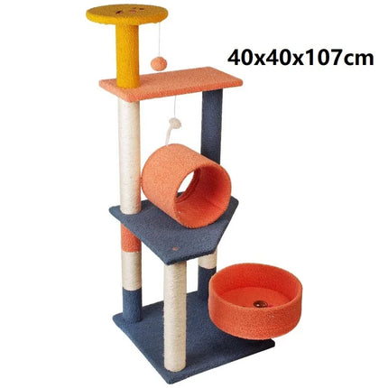 Arbre à Chat Multicolore avec Plateformes et Tunnel Ludique