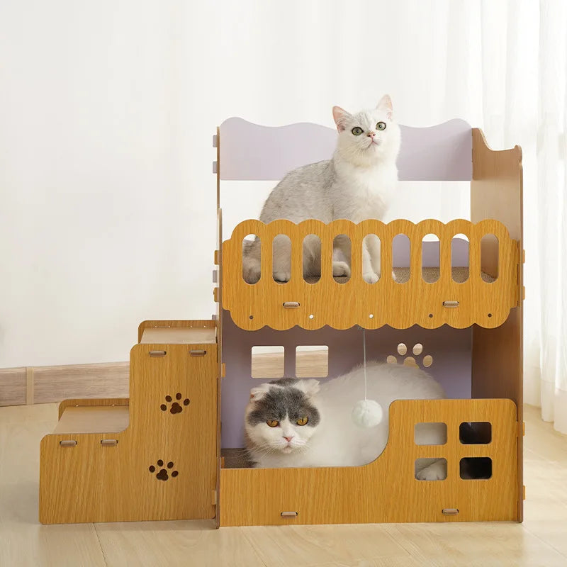 Maisonnette d'escalade ludique pour chats avec espaces ouverts et jeux