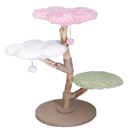 Arbre à chat design avec plateformes torsadées et tons pastel