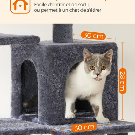 Arbre à Chat Gris avec Hamac et Niche Double