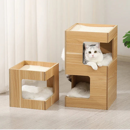 Espace Relaxant pour Chat en Bois Empilable