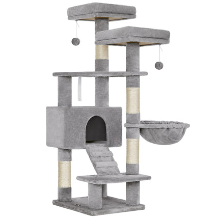 Arbre à chat multifonction 142 cm avec plateformes, niches et panière suspendue