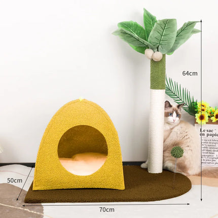 Niche Rose avec Arbre à Griffer en Forme de Palmier pour Chat