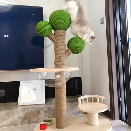 Arbre à chat design au look nature avec bol dôme