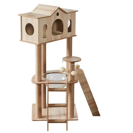 Arbre à chat moderne avec maison en hauteur et rampes