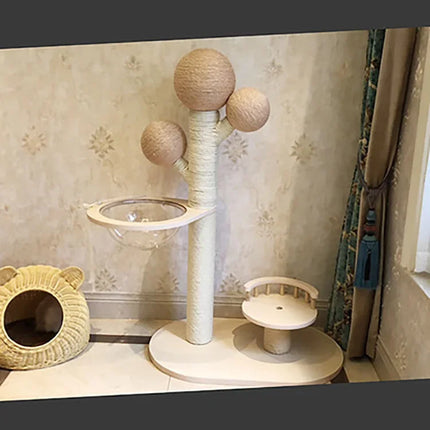 Arbre à chat design au look nature avec bol dôme