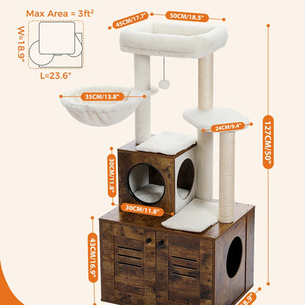 Arbre multifonction pour chats avec plateformes et espace de rangement