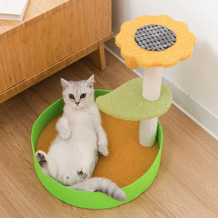 Arbre à Chat Compact Ludique avec Plateformes Vertes et Décoration Champignon