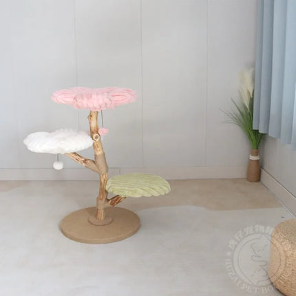 Arbre à chat design avec plateformes torsadées et tons pastel
