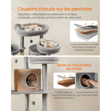 Grand arbre à chat multi-niveaux avec poteaux en sisal et plateformes spacieuses
