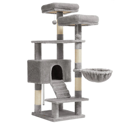 Arbre à chat multifonction 142 cm avec plateformes, niches et panière suspendue