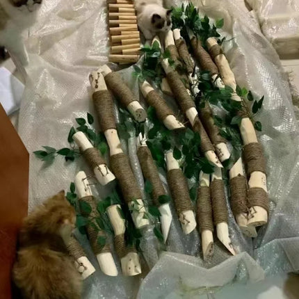Arbre à Chat Rustique avec Maison Perchée et Détails Végétaux