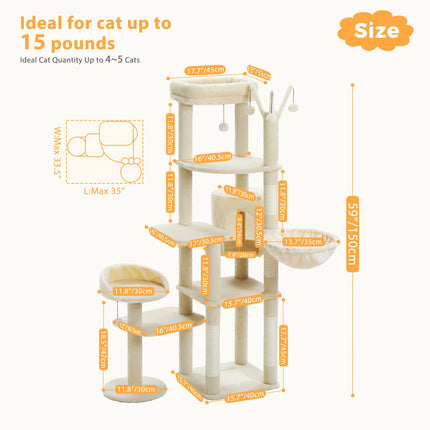 Arbre pour Chat Multicolore avec Hamac et Niche