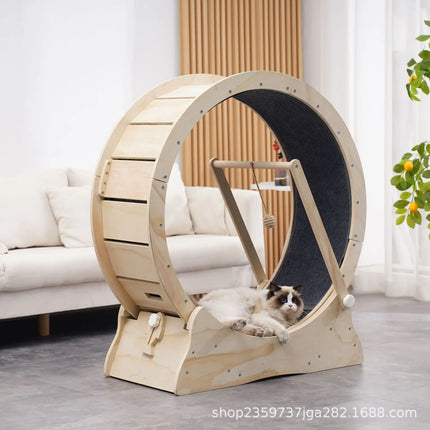 Roue d’Exercice pour Chat avec Tapis Antidérapant et Jouet Suspendu