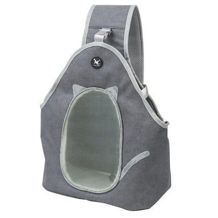 Sac bandoulière gris avec design félin et fenêtre ventilée