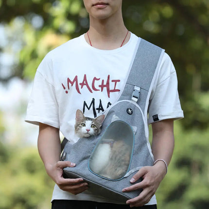 Sac bandoulière gris avec design félin et fenêtre ventilée