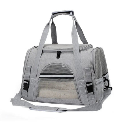 Sac rectangulaire gris avec fenêtre en maille et sangle bandoulière