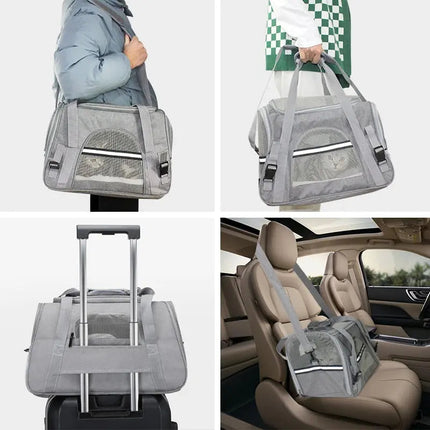 Sac rectangulaire gris avec fenêtre en maille et sangle bandoulière