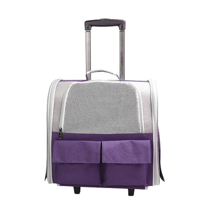 Sac de transport pliable pour chat avec poignée télescopique et compartiments pratiques