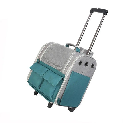 Sac de transport pliable pour chat avec poignée télescopique et compartiments pratiques